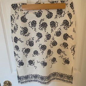 LOFT Black and Cream Floral Pencil Skirt